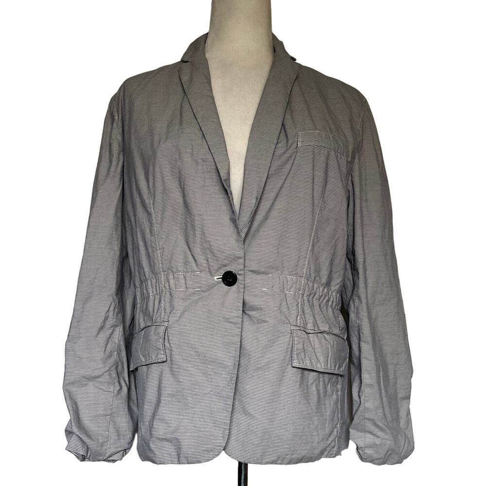 Fossil Stripe Womens Blazer Sz S Lightweight One Button Academia Ruched Utility